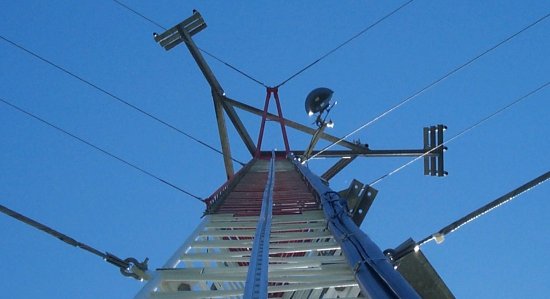 looking up a guyed tower