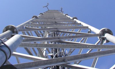 Looking up the face of a self-supporting tower